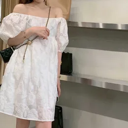 HXJJP 여름 드레스 여성용 스퀘어 칼라 느슨한 여성 패션 슬래시 목 흰색 검은 미니 210607