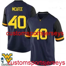 Costurado 2020 mulheres dos homens Juventude # 40 Pat Mcafee West Virginia Mountaineers Navy NCAA Jersey Personalizado Personalizado Qualquer nome Número XS-5XL 6XL