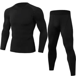 Mäns komprimering löpande jogging kostymer kläder sport set lång t-shirt och byxor gym fitness träning tights kläder 2st / set sh190914