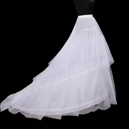 Vita petticoats hoop 3 lager Crinoline petticoats för bröllopsklänningar Långt tåg underkläder