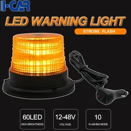 Luci interne ed esterne Lampada flash da 60 LED Segnale di avvertimento di sicurezza per camion per automobili Assorbimento magnetico 12-48 V Ambra