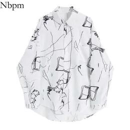 NBPM Moda Kobiety Art Print Bluzki Wiosna Damska Odzież Długi Rękaw Top Koszula Blusas Mujer Vintage Eleganckie Topy 210529