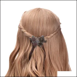 Клипы для волос Barrettes Ювелирные изделия S874 Fashion Womens Vintage Butterfly Barrette Steampunk Gear Сплав сплав для шпильки зажимной булавка Lady Drop 2021