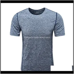 T-Shirts Tees & S Clothing Apparel Drop Delivery 2021 Mens Short-Sleeved T-Shirt Slim Solid Color Sports Running Fitness Quick-Drying Round N