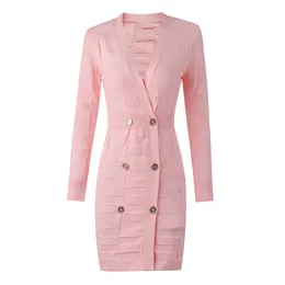 1103 2022 Runway Herbst Marke Gleicher Stil Pullover Kleid Langarm Strickjacke V-Ausschnitt Rosa Mode Kleidung Hohe Qualität Damen Oushali