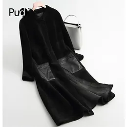 Pudi Women Winter Real Wool Fur Coat Jacket Over Size Parka Lady Fashion Genuine Fur Coats Outwear A68290 211110