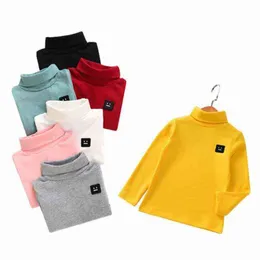 Boys Girls T-shirts Casual Turtleneck Children Shirts Autumn Winter Baby New Long Sleeve Warm Toddlers Clothing Tops Tees 90-130 G1224