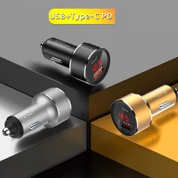 ミニメタルデュアルUSB + Type-C PDデジタルディスプレイ車の充電器車両充電2.4車の電話カメラPCのための多機能チャージャー