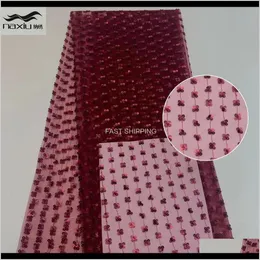 Clothing Apparel Wine Embroidered African Fabric High Quality French Nigerian Net Sequins Lace Fabrics Drop Delivery 2021 Nakqi