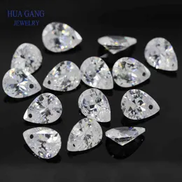 Single Hole AAAAA Pear Shape Brilliant White Cubic Zirconia Stone For Jewelry Making 4x6~15x20mm High Quality Loose CZ Beads