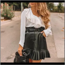 Skirts Womens Clothing Apparel Drop Delivery 2021 Spring Autumn Black Pu Leather Waistband Pleated Edge Zaraing Sheining Vadiming Zanzeaing Z