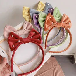 New French Retro Pearl Velvet Candy Color Children's Side Bow Headband Head Buckle Hairpin Headdress Hair Accessories