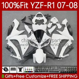 Injektionsmögelkropp för Yamaha YZF R 1 1000 CC YZF1000 YZF-R1 2007 2008 Moto Bodywork 91no.95 Gloss White YZF R1 1000cc YZF-1000 2007-2008 YZFR1 07 08 OEM FAIRING 100%FIT