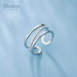 Прибытие 925 стерлингового серебра светящиеся четкие CZ три круг линии кольцо для женщин открытыми регулируемыми фигурными украшениями 210707
