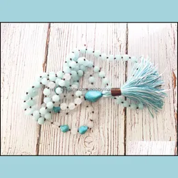 Wisiorek Naszyjniki Wisiorki Biżuteria 108 Mala Koraliki Ręcznie Wiązane White Jade Naszyjnik Bądź medytacją Tassel Yoga Bead Prezent 210323 Drop Drop