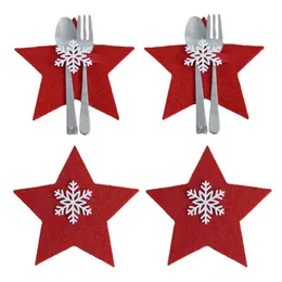 4pcs Christmas Decor Restaurant Hotel Layout Non-woven Xmas Knife Tableware Holder Silverware Fork Spoon Cutlery Bag