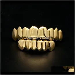 Grillz Dental Body Drop Delivery 2021 mężczyzna złoty Grillz zestaw moda Hip Hop biżuteria wysokiej jakości osiem 8 górnych zębów sześć 6 dolnych zębów Grill