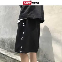 LAPPSTER Männer Mond Druck Casual Baumwolle Shorts Sommer Herren Koreanische Mode Jogger Hosen Männliche Streeetwear Schwarz Schweiß 210714