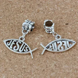 100 pz/lotto Argento Anticato Gesù Pesce Charms Ciondola Perline Per Monili Che Fanno Risultati Della Collana Del Braccialetto 23x25mm A-213a