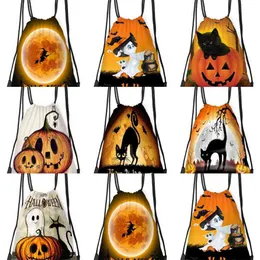 Halloween tragbarer Rucksack Süßigkeitenbeutel Kürbis bedrucktes Geschenkpaket Tasche Polyester Kordelzug Tasche Student Outdoor Einkaufstaschen Boutique G89M1CV