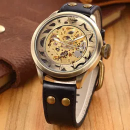 Automatic Mechanical Men Watch Man Watches Top Brand Luxy Reloj Automatico De Hombre Skeleton Gold Clock Leather Band Waterproof Wristwatche
