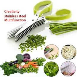 Stainless Steel Cooking Tools Kitchen Accessories Knives 5 Layers Sushi Shredded Scallion Cut Herb Spices Scissors WLL857