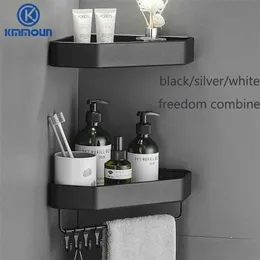 Bathroom Shelf Corner Space Aluminum Triangle Basket Shower Room Storage Rack Wall Mounted Black/White/Silver 211112