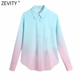Women Fashion Color Tie Dyed Gradual Smock Blouse Office Ladies Long Sleeve Business Shirts Chic Blusas Tops LS7662 210420