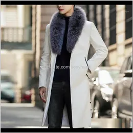 Ytterkläder Kläder Klädsel Drop Leverans 2021 Big Fur Collar White Overcoats Luxury Long Leather Jackor Black Winter Trench Coats för Mens