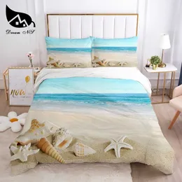 Dream NS Plaża Shell Art Pościel Home Tekstylia Zestaw Królowa Queen Bedclothes Duvet Cover Set Bed Lniana Ropa de Cama 210706