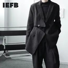 IEFB Spring Autumn irreuglar split hem black white suit coat for men doule breasted blazers for male lace button clothes 9Y4637 210524