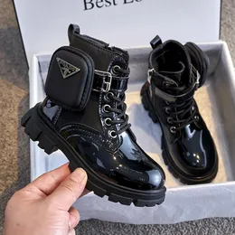 Stiefel Mädchen 2021 Herbst Mode Schwarz Britischen Stil Knöchel Kinder PU Leder Flut Kinder Winter Schuhe Plus Samt
