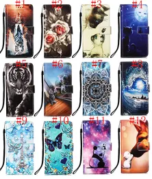 Кожаные шкафы из кожи для iPhone 13 Pro Max Mini Samsung A03S Moto G Samsung A03S Moto G Stylus 2021 5G Стойка Цветочная роза Tiger Cat Batherfly с ID Credit Plot Cover