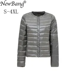 Bang Brand Women's Down Jacket Ultra Light Women Collar-Less Coat Feather Lightweight Portable Thin Slim S 211018