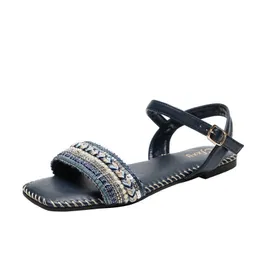 Sommarfamiljstil Kvinnors Sandaler Solid Färg Kvadratisk Huvudband Flat Heel Low Heel Simple Fashion Sandals Kvinnor Skor 210611