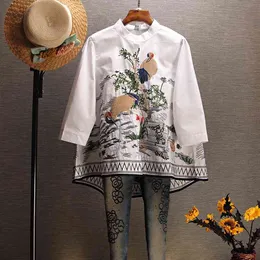Camicie da donna in cotone selvatico cotone moda casual ricamato camicette e tops primavera autunno donne abbigliamento 210615
