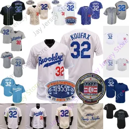 Sandy Koufax Jersey Vintage 1958 Cremeweiß mit 1. WS Patch Hall of Fame 1963 Hanfgrau 1981 Grau Schwarz Modeblau Spielergröße S-3XL