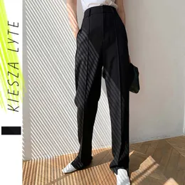 Women Long Trousers Fashion Chic High Waist All-match Slim Black Split Straight Tube Suit Pants Spring Casual Pendant pants 210608