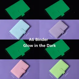 Glow In The Dark A6 Segregatory Notebook Notatnik Macron Colors 6 Pierścień Hole Planiści Planiści Fluorescencyjne PU Skórzane okładki Loose Liść Spiralny uchwyt Piłek z klamrą magnetyczną