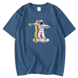 Crewneck överdimensionerad man tshirt kort ärm tshirt astronaut spela skateboard tryckning kläder bekväma s-xxxl tshirts man y0809