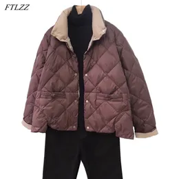 Winter Women Casual Stand Collarsingle Breasted Warm Down Jacket 90% White Duck Light Coat 210430