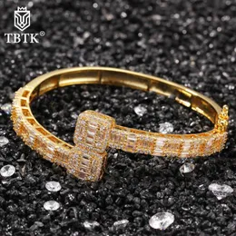 Hiphop 6.4mm Högkvalitativ Iced Out Cubic Zircon Baguette Armband Luxury Gold Wrist Rapper Mode Smycken Punk män Bangles Link, Kedja