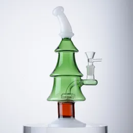 Julstil Glas Bongs Xmas Tree Hookahs Mini Små Rigg Duschhuvud Vattenrör 5mm Tjock Glas Bong Med Skål