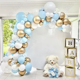 92pcs Macaron Blue Hochzeitsfeier Hintergrund Babyparty Bogen Willkommen Dekoration Geburtstagskinder Golden Ballon Globos Garland Kits 220225