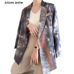 Autumn Gradient Tie die Blazer Boyfriend friend style Women Contrast color Suit Buttons Coat Fashion Femme 210429