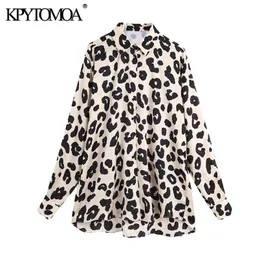 Moda donna stampa leopardata camicette larghe manica lunga abbottonatura modello animale camicie femminili top chic 210420