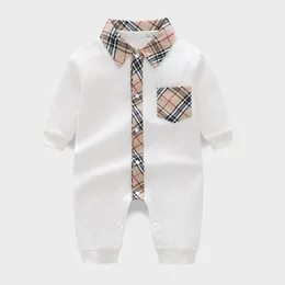 Spring Fall Baby Boys Plaid Rompers Cotton Infant Long Sleeve Jumpsuits Toddler Turn-Down Collar Onesies Newborn Clothes
