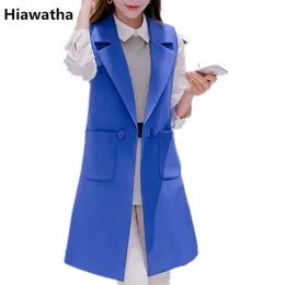 Hiawatha 2020 Spring Autumn SleeveLJacket och Blazer Koreanska Long Vest Coat Fashion Fickets Suit BL016 X0721