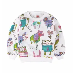 Baby Girl Sweatshirt Children Clothes Animal Print Cotton Kids T-Shirts Girls Sweater Jumper Blouse Pullover Cat Bird Mouse 210413
