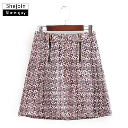 Skirts ShejoinSheenjoy Fashion Zipper Faldas Skirt Women Tweed A-Line Mini Female Casual Streetwear Bottoms For